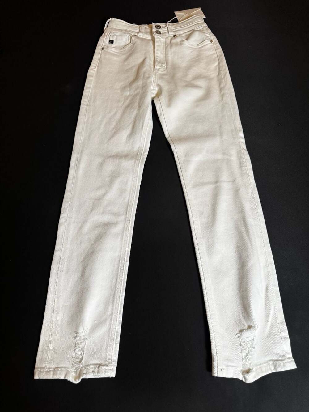 KanCan Women's White Distressed Hem Straight Leg Jeans Style KC5217WT